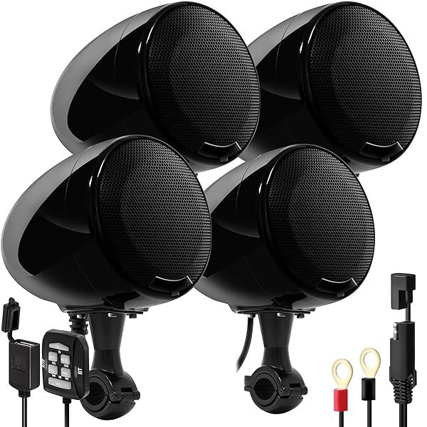 GoHawk AN4-QX 1200W Waterproof Bluetooth Motorcycle Stereo System for Harley, ATV, UTV & RZR - 4 Speakers & AUX