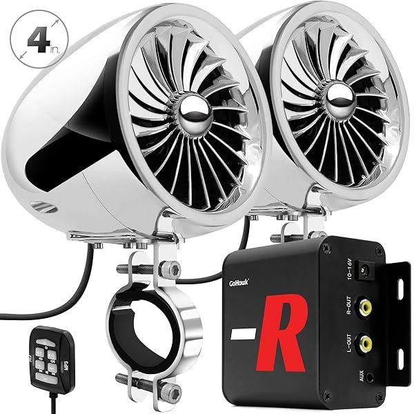 "GoHawk TJ4-R: Waterproof Bluetooth Motorcycle Stereo Speakers & Amplifier for Harley, ATV, RZR - 4" Full Range Audio System"