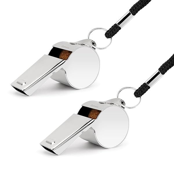 Golvery Metal Referee Whistle Set - Extra Loud Stainless Steel Whistles with Lanyard for Sports & Lifeguard - 2 Pack