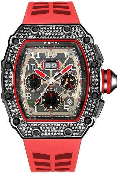 Shop Gosasa Men's Unique Punk Bling Iced Out Tonneau Watches - Waterproof Analog Chronograph with Silicone Band
