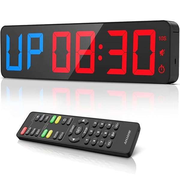 "15" LED Gym Timer Clock | Interval Workout Countdown & Stopwatch | Adjustable Buzzer & Remote | Perfect for Home & Outdoor Fitness"
