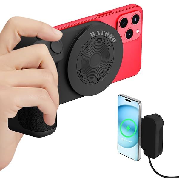 HAFOKO Magnetic Smartphone CapGrip: 10W Wireless Charging Stand & Bluetooth Remote for iPhone & Samsung Video Shooting