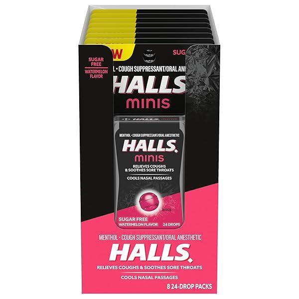 Buy HALLS Minis Watermelon Sugar Free Cough Drops - 192 Drops in 8 Packs for Fast Relief