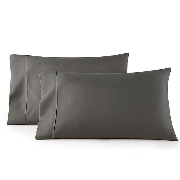 HC Collection Microfiber Pillow Cases Set of 2 - Soft, Easy Care Standard/Queen Size Gray Pillowcases