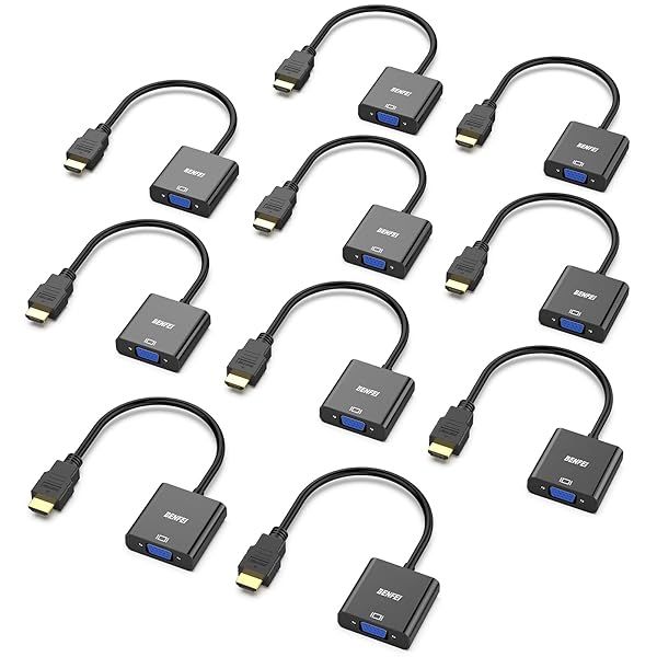 Benfei HDMI to VGA 10 Pack - Gold-Plated Adapters for PC, Laptop, Projector & More