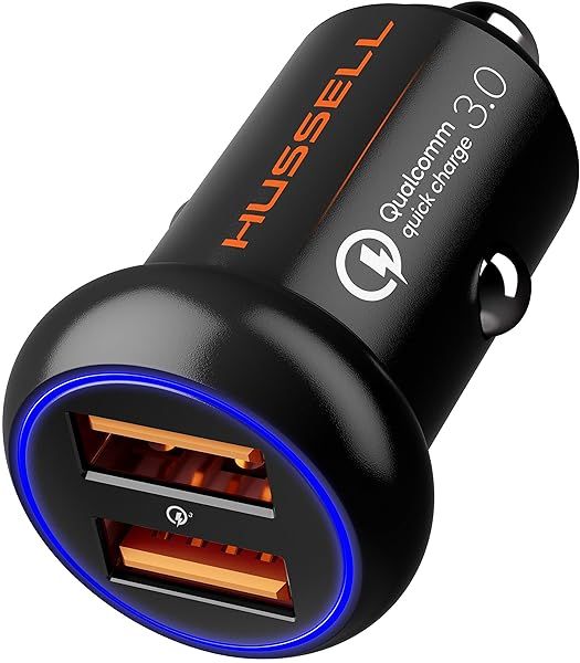 Fast Charge Car Charger - HUSSELL Dual USB Mini Aluminum for iPhone & Android Devices