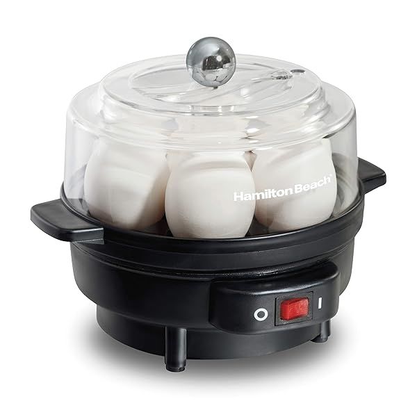 Hamilton Beach 3-in-1 Egg Cooker: Boil, Poach & Make Omelets - Holds 7 Eggs, Black & Silver (Model 25500)