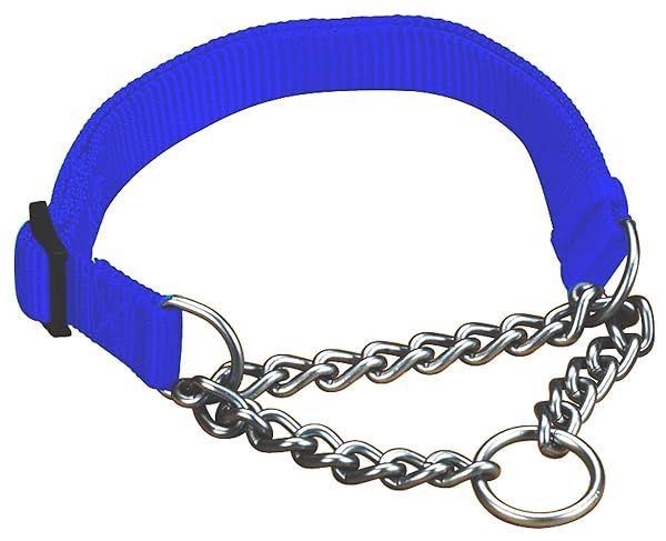 Adjustable 1x20 to 32-Inch Combo Choke Dog Collar - Large Chain & Blue Nylon by Hamilton Pet & Equine