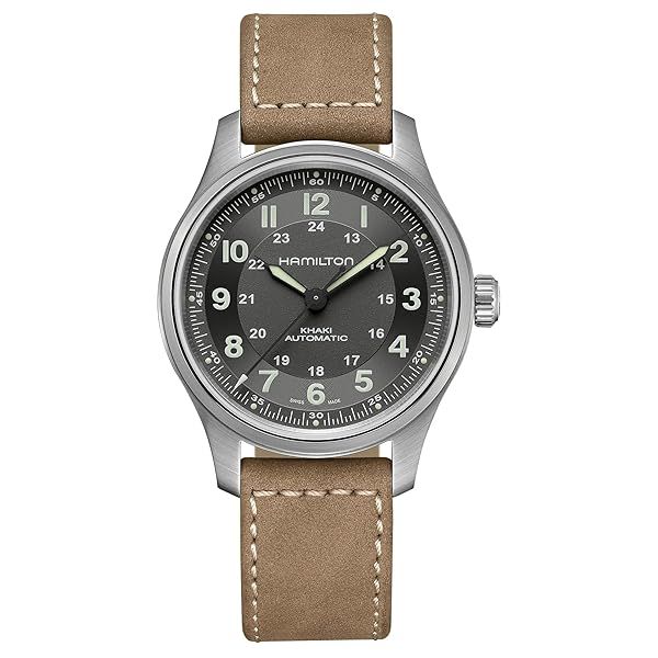 Buy Hamilton Khaki Field Titanium Auto Watch | 42mm Swiss Made | Black Dial & Brown Leather Strap - Model H70545550