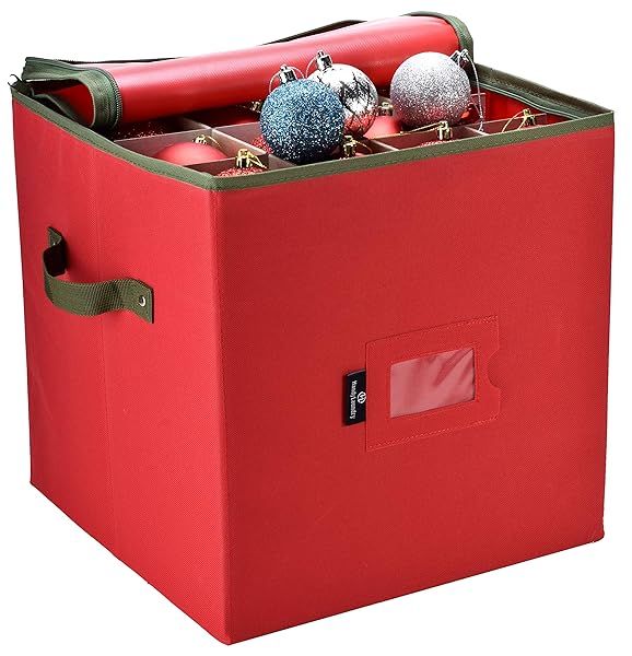 Handy Laundry Christmas Ornament Storage Box - Holds 64 Ornaments, Adjustable Dividers & Zippered Top for Clean Holiday Decor