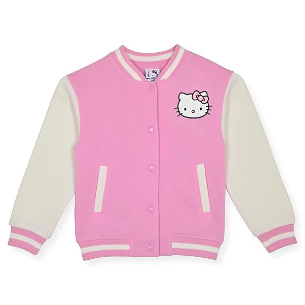 Hello Kitty Girls Varsity Bomber Jacket - Bonbon Pink Letterman Style for Kids