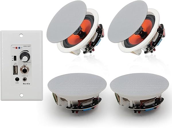 Upgrade Your Sound: Herdio 6.5'' Bluetooth In-Wall Speakers System with 600W Amplifier for Home Theater & Office