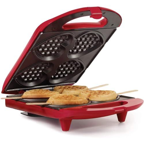 Holstein Housewares Non-Stick Heart Waffle Maker - Make 4 Heart-Shaped Waffles in Minutes - Red Kitchen Essential