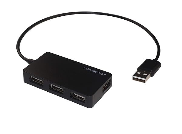 HomeSpot USB 2.0 Hub 4-Port High Speed with Long Extension Cable - Compatible with Windows, Mac, and Linux