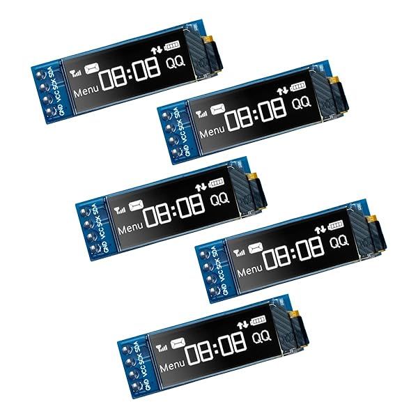 Hosyond 5 Pcs 0.91 Inch I2C OLED Display Module for Arduino & Raspberry Pi - White Screen, DC 3.3V-5V Compatible