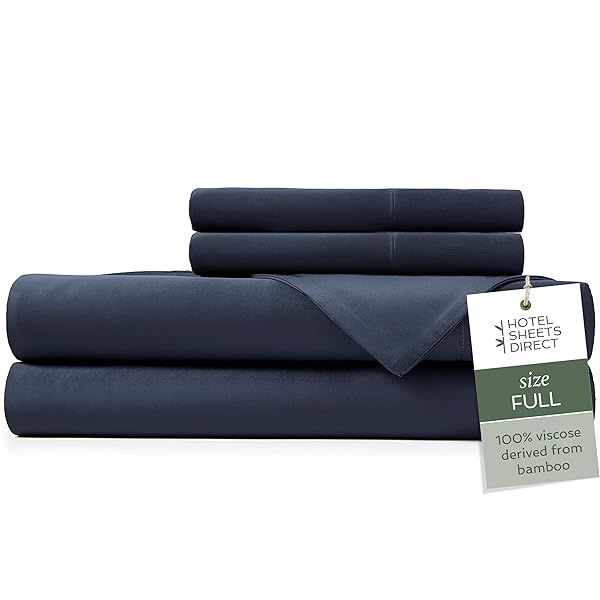 Luxury Bamboo Bed Sheet Set - 4 Piece Full Size, Cooling & Soft, Navy Blue | Hotel Sheets Direct