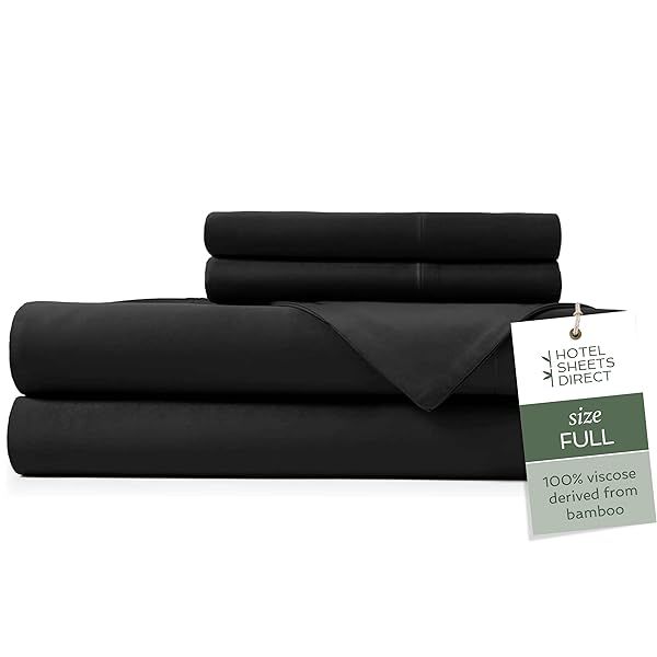 Hotel Sheets Direct 4-Piece Full Size Bamboo Bed Sheet Set - Cooling, Breathable, Silky Soft Luxury Bedding in Black