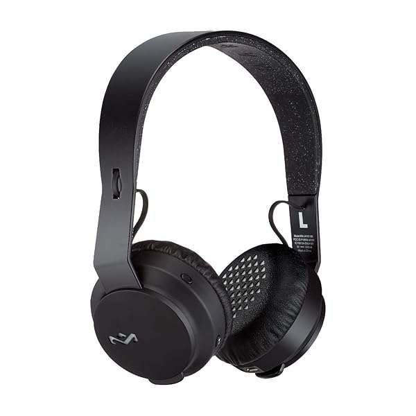 House of Marley EM-JH101-BK Rebel Wireless Bluetooth On-Ear Headphones - Black, Large with Microphone