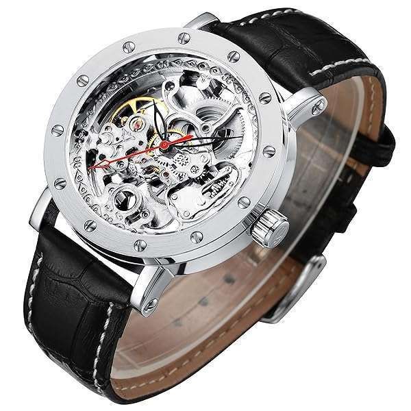IK COLOURING Men's Mechanical Skeleton Watch - Stylish Automatic Stainless Steel Steampunk Design