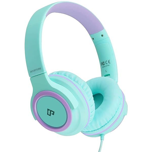 INFURTURE Kids Headphones with Microphone - Safe 94dB Volume Limit, Wired On-Ear Design for School & Travel, Compatible with All Devices