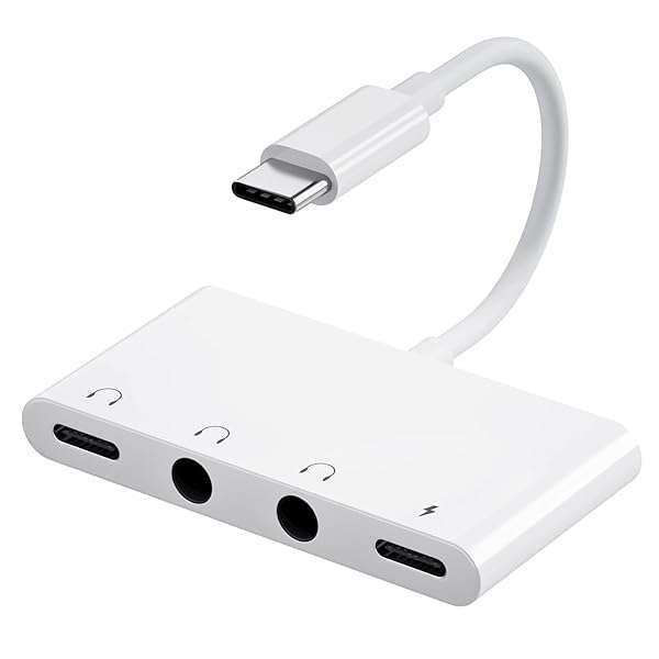 INVERSE NET USB C Headphone Splitter & Charger for iPad, 3.5mm Audio Adapter, 60W Fast Charging Dongle for S24 & 15