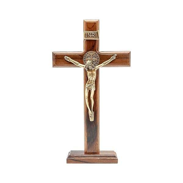 Antique Gold Intercession Wall & Table Wood Cross Crucifix - 10 Inch Religious Decor