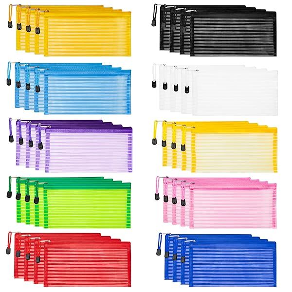 JARLINK 40 Pack 10 Colors Zipper Mesh Pouch, Storage Pencil Pouches, Multipurpose Pencil Pouch Bulk for School and Office Supplies, Cosmetics Travel Accessories, Multicolor