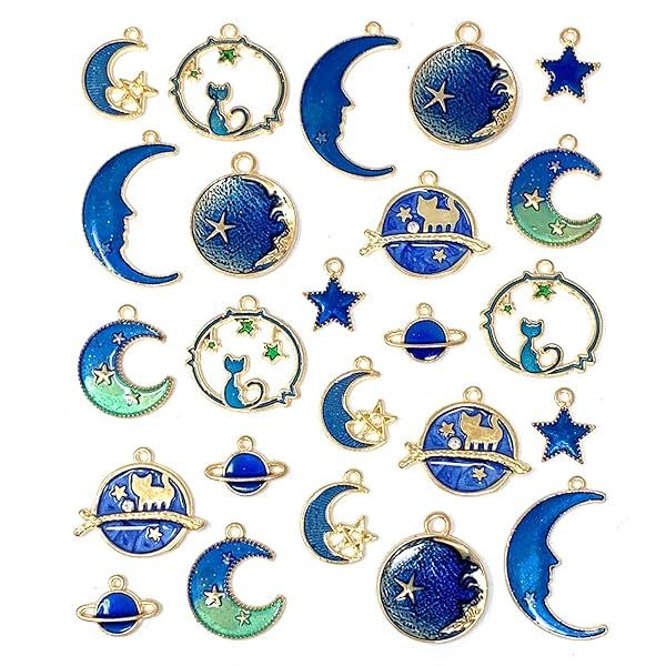 JIALEEY Gold Plated Cat Moon Star Charms for DIY Jewelry - Perfect for Earrings, Necklaces & Bracelets