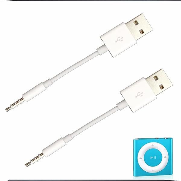 JIMAT iPod Shuffle Charger USB Cable & Audio Jack - Compatible with 3rd to 7th Gen MP3 Nano | Data Sync & Charge