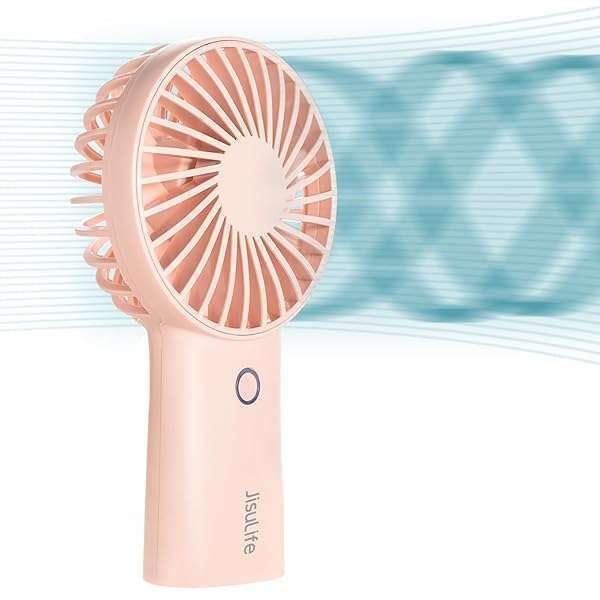 JISULIFE Portable Hand Fan: 20H Cooling, 4000mAh Rechargeable, 3-Speed Mini Fan for Travel & Office - Pink