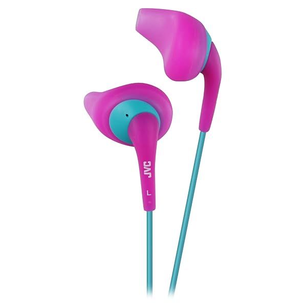 JVC HA-EN10P Pink & Green Sweat-Proof Gumy Sport Earbuds: Secure Comfort Fit & Long Colored Cord