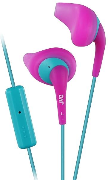 JVC Pink & Green Sweat-Proof Gumy Sport Earbuds HA-EN1R15P: Secure Comfort Fit & Long Colored Cord
