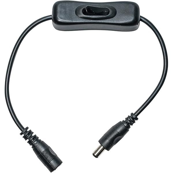JacobsParts 5.5mm x 2.1mm DC Power Switch Extension Cable for LED Strips & Low Voltage Devices