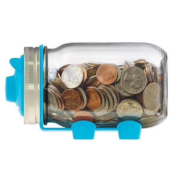 Jarware 82637 Blue Piggy Bank Lid for Regular Mouth Mason Jars - Perfect Savings Solution!