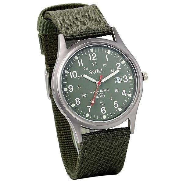 Men's Military Green Quartz Watch with Nylon Strap - Perfect Father's Day Gift!