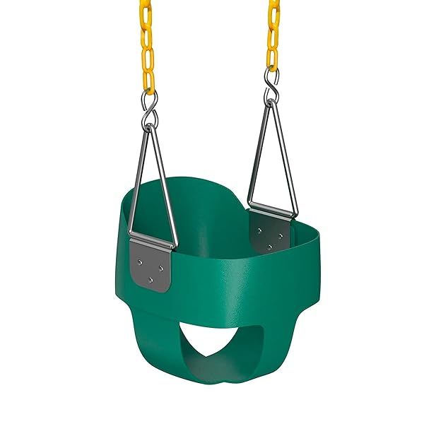 Jungle Gym Kingdom Toddler Swing - Heavy Duty High Back Full Bucket Seat for Outdoor Fun - Fully Assembled Green Swing