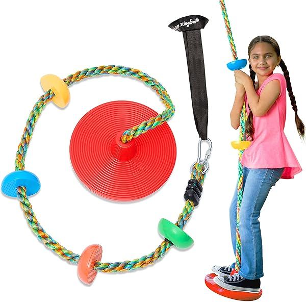 Jungle Gym Kingdom Tree Swing for Kids - Rainbow Climbing Rope & Carabiner Set for Outdoor Fun