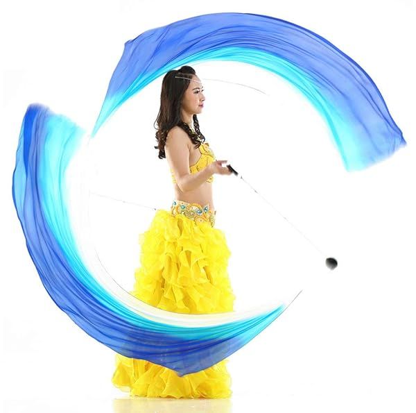 Buy KIKIGOAL 2pcs Multi-Color Dance Silk Veil Poi - 2.0x0.9M Gradual Blue for Stunning Performances