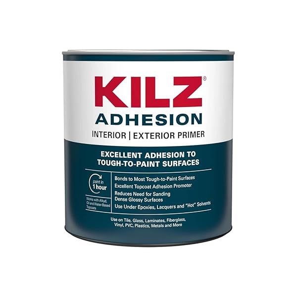 KILZ Adhesion Primer 1 Quart - Best Interior/Exterior Primer for Strong Bond & Easy Application