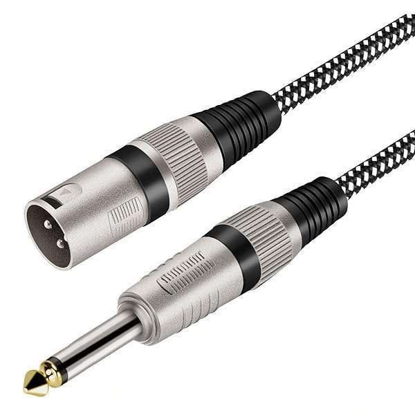 KINXIYU 50FT XLR Male to 1/4 Inch TS Cable - Nylon Braided Mic Cord with Pure Copper Conductors