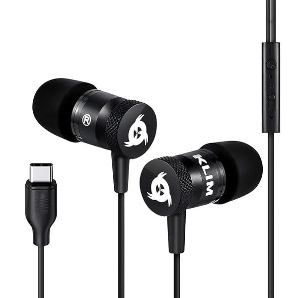 KLIM Fusion C USB-C Earbuds with Mic & Memory Foam - 2024 Version, Long-Lasting, 5-Year Warranty - Black