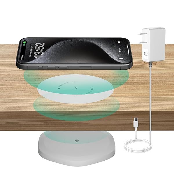 KPON Invisible Wireless Charger Mat for iPhone 15/14/13/12/11 & Samsung - Under Table Charging Station (White)