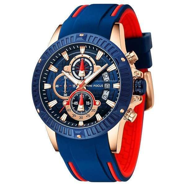 Shop KXAITO Men's Military Sport Waterproof Chronograph Watch - Luminous Silicon Strap, Casual & Business Style (Blue)