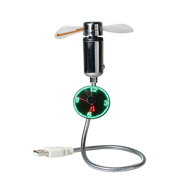Kbinter Mini USB LED Clock Fan: Quiet Gooseneck Cooling Fan with Real-Time Display for Home, Office & Travel
