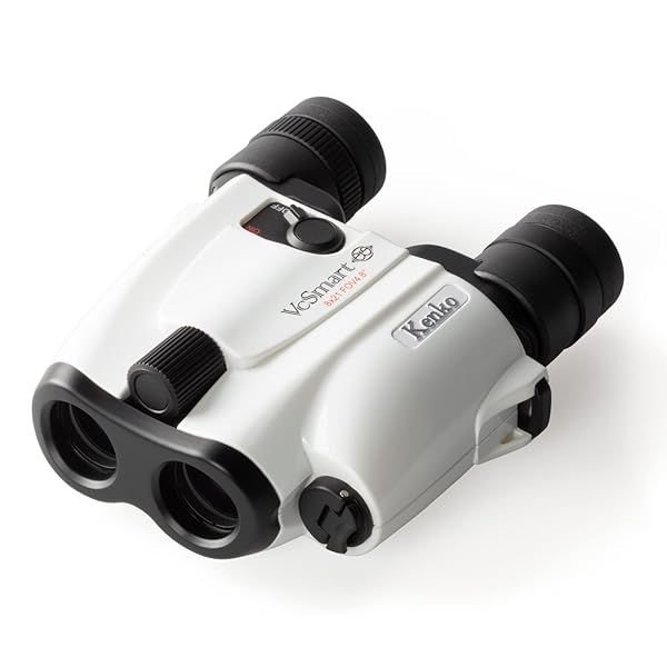 Kenko 8x21 Compact Binoculars with Image Stabilization for Sports, Hunting & Bird Watching - Full Multi-Coating, White