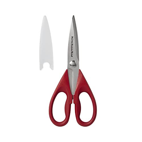 KitchenAid All-Purpose Kitchen Shears - Durable Stainless Steel Scissors with Soft Grip Handle & Protective Sheath, 8.72 Inch, Red