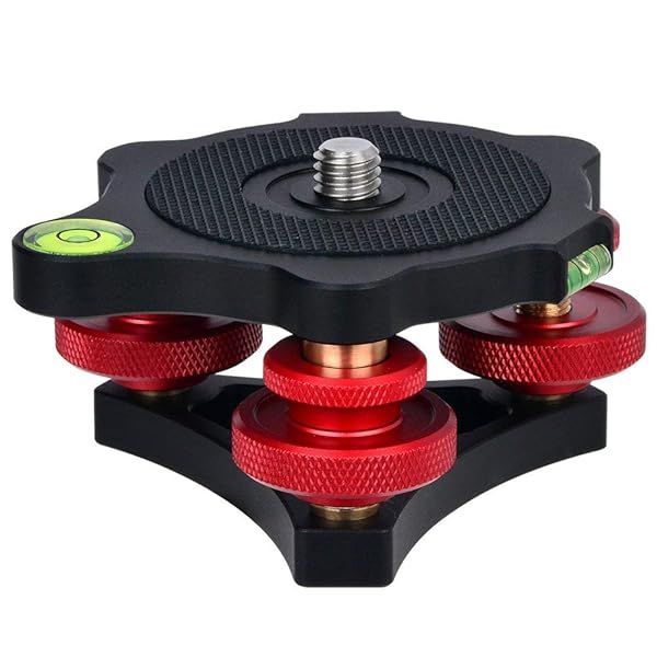 Koolehaoda Leveler Leveling Base with Bubble Level and 3/8 inch Screw, 3 Dials with +/-5 Degree Precision Adjustment, Aluminum Alloy Construction for Camera Tripod