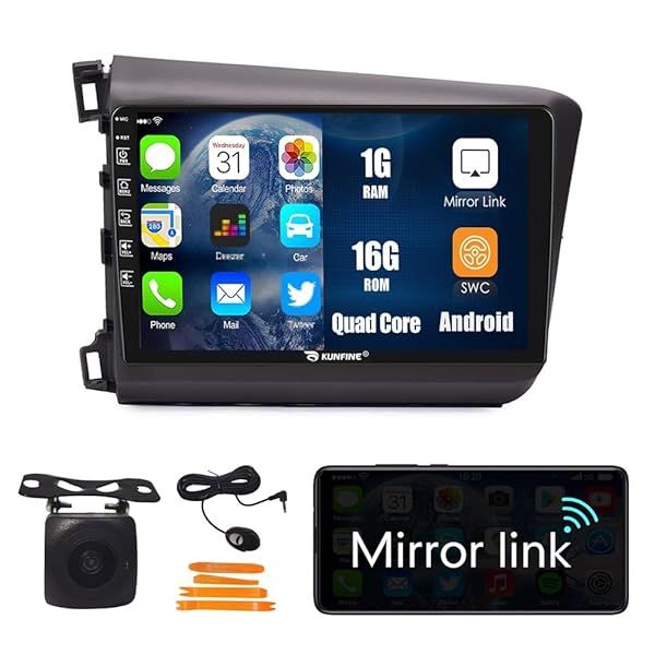 "Kunfine 9" Android GPS Stereo for Honda Civic 2012-2015 | Quad Core Touchscreen Media Player & Reverse Camera"