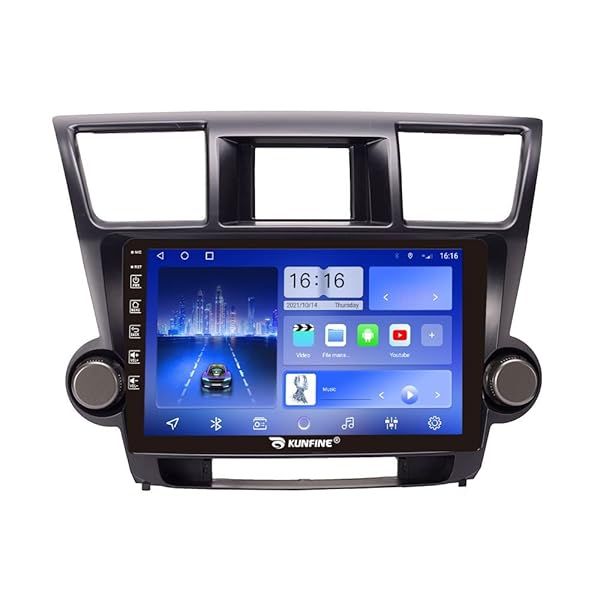 "Kunfine 10" CarPlay & Android Auto Stereo for Toyota Highlander 2007-2014 - GPS, Reverse Camera, Octa Core Media Player"