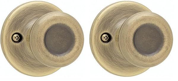 Kwikset 488T 5 CP Antique Brass Dummy Knob Set (2 Pack) - Stylish & Durable Door Hardware